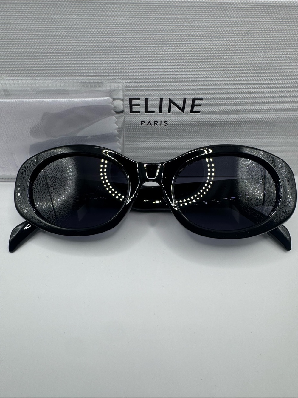 Celine Black Oval Acetate Women's Sunglasses